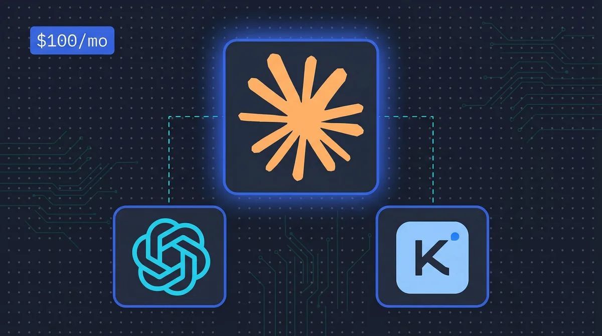 Diagram showing Apache Kafka connected to OpenAI and Kensho platforms for data & AI integration, with a '$100/mo' tag.